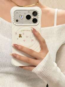 Heart Element Rhinestone 1pc Cute Y2K Shiny Heart Diamond Rhinestone Colorful Transparent Camera Protector For IPhone 17 Pro Max/17 Pro Soft Clear Protective Case Mother's Day Gift - Pink - View 4