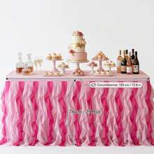 72.8 Inch (185cm) X 29.9 Inch (76cm) Ombre Pink Chiffon Table Skirt, Ruffled Rectangular Tablecloth For Baby Shower, Wedding, Birthday Party, Bridal Shower Decoration - Rose Red - View 3