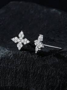 一对（2颗）水钻盾形耳钉，精致立方氧化锆星形，圆形闪亮立方氧化锆耳钉，男女皆宜的珠宝配饰，适合日常佩戴和旅行，圣诞礼物，圣诞装饰品 - 銀色 - 查看 7