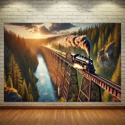 1pc Majestic Train At Sunset, Suitable For Home Decor, Indoor/Outdoor Events, Festivals, Room And Garden Decoration, Multipurpose Theme Party Banner