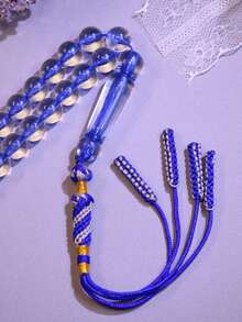 1串水晶蓝45颗10毫米流苏吊坠伊斯兰祈祷念珠，手工树脂编织流苏斋月祈祷念珠（适用于开斋节、宰牲节、斋月、日常使用、礼品） - 彩色 - 查看 4