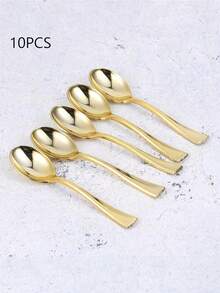5/20/50pcs - Gold Plastic Mini Spoons - 3.94 Inch Disposable Plastic Mini Dessert Spoons, Plastic Mini Ice Cream/Pudding/Yogurt Spoons, Suitable For Home Gatherings Or Wedding Parties, Catering, Parties, Banquets, Weddings And Christmas Disposable Tableware - Multicolor - View 13