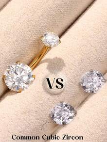 1pc Rhinestone Circular Navel Piercing, With 2 Gems On Top And Bottom, Basic Women's Piercing Jewelry For Daily Wear And Special Occasions - Silver - View 5
