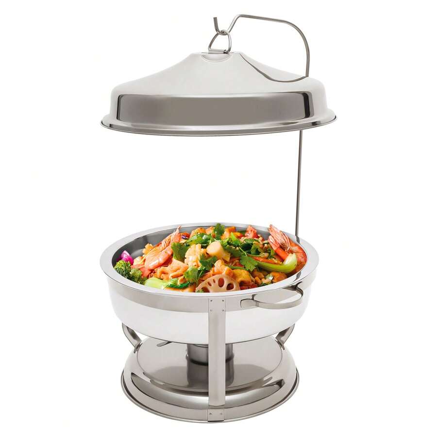 CNCEST Chafing Dish Set For Buffet, 9L/9.5Qt Stainless Steel Chafing Dish Buffet Servers Warmers With Circular Hanging Cap,Buffet Round Chafing Food Pan Buffet Warmers For Party Restaurant Hotel (Silver) - 銀色 - 查看 1