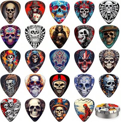 [Free Shipping]Guitar Picks, Boxed Skull Guitar Picks, Thin, Medium, And Heavy Guitars, Various Guitar Pick Sets, Suitable For Acoustic, Bass, And Electric Guitars.