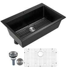 84 Cm Kitchen Sink Workstation, Top Mount Granite Sinks, Drop-In Single Bowl Farmhouse Basin With Multiple Accessories, Household Dishwasher Sinks For RV, Prep Kitchen, And Bar (Black) - 84 cm, Top Mount - 查看 8