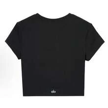 Alo Yoga Alosoft Crop Finesse Short Sleeve | Ultra-Soft Brushed Performance Fabric | Cropped Cinched Silhouette | Breathable Four-Way Stretch | Studio-To-Street Essential - Black - View 3