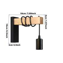 1 pieza Lámpara de pared de madera vintage, Lámpara de pared colgante minimalista moderna E27, Adecuada para decoración del hogar, mesita de noche, iluminación de dormitorio, iluminación de escalera retro - Negro - Ver 9