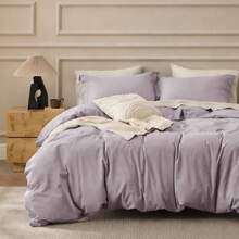 Bedsure Mother's Day 100% Washed Cotton Duvet Cover - Minimalist Cotton Duvet Cover Set Linen Like, For Spring Decor, Room Decor, Home Decor, Mothers Day Gift - Hoa oải hương - Xem 1