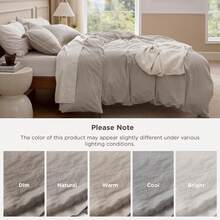 Bedsure Mother's Day 100% Washed Cotton Duvet Cover - Minimalist Cotton Duvet Cover Set Linen Like, For Spring Decor, Wedding Decor, Easter Decor, Room Decor, Home Decor - Linen Grey - 查看 8