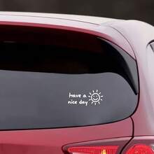 Car Sticker - Hand-Drawn Warm "Have A Nice Day" Text With Sun Illustration, Black Background White Font, Waterproof Durable Vinyl Decal For Car Windows, Body, Laptop, Helmet, Skateboard And Smooth Surfaces. Automotive Decorative Sticker. - A - View 5