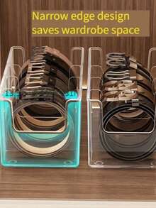 1pc/2pcs Belt Storage Box With Divided Compartments For Tie Organization And Display, Desktop Transparent Men's Waistband Storage Box - Clear - View 6