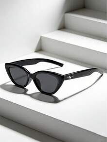 1pc Cat Eye Small Frame Fashionable High-End Street Style Retro Fashion Glasses - Black - View 3