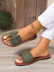 Sandalias planas casuales para mujer, estilo romano trenzado, adecuadas para primavera, verano, playa, vacaciones, vestidos, uso al aire libre - Verde - Ver 2