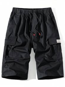 夏季新款男士七分褲，寬鬆休閒百搭日系工裝褲 - 黑色 - 查看 2