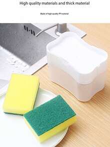 自动皂液器，带海绵，按压式洗洁精盒，厨房台面水槽清洁工具 - 一套裝 - 查看 6