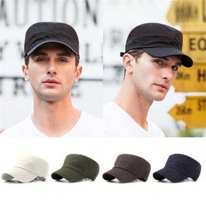 1 pieza Gorra militar para hombres, gorra militar unisex cómoda y ajustable, gorra plana casual, gorra de estilo militar de unicolor, look de patrulla, gorra de béisbol de moda minimalista, adecuada para actividades al aire libre