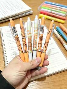 水豚可爱可擦中性笔，可擦可伸缩蓝色墨水圆珠笔，创意学生绘画文具，办公/学习用品，可爱文具，返校用品，学校必备文具 - 彩色 - 查看 6