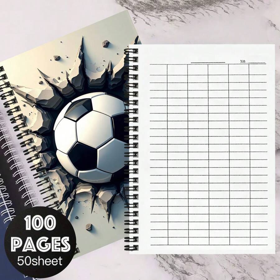 A5 Versatile Grid Notebook With Creative Football Themed Cover, 100 Pages/50 Sheets, Suitable For Work, Study, School Attendance, Company Finance Accounting, Inventory Management, Business Meeting Records And More, Helping Efficient Work And Study - Vertical Version - View 1