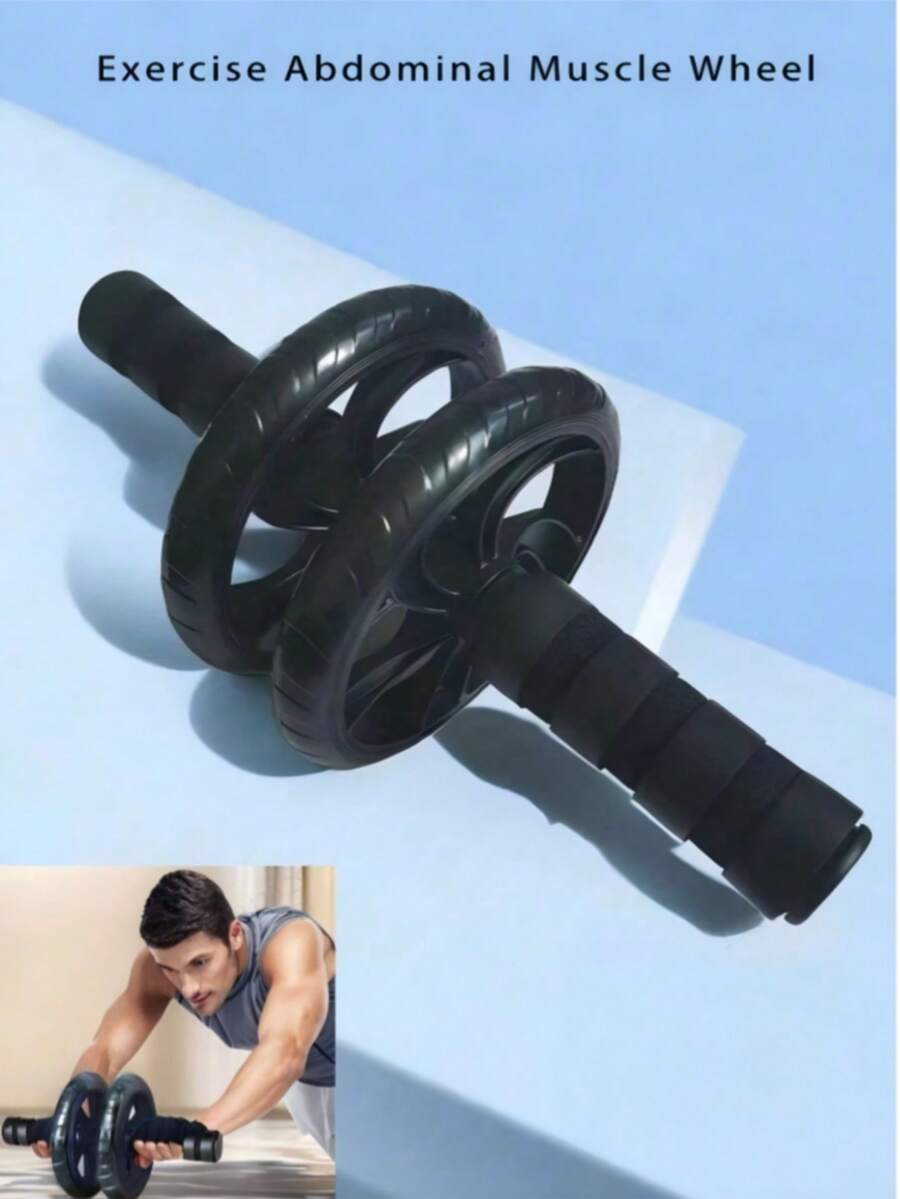 1pc Dual Wheel Abdominal Fitness Equipment, Giant Wheel Abdominal Roller, Abdominal Muscle Roller, Gym Accessory, Workout, Fitness, Home Exercise - Black - View 1