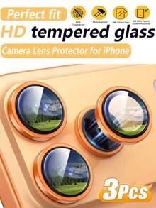 Alloy Solid Color 3pcs Orange Camera Lens Screen Protector Film Compatible With Iphone 17 Pro/17 Pro Max. Separate Lens Screen Protector, 9H Hardness, Scratch-Resistant, Compatible With Phone Cases, Suitable For 17/16ProMax/16Pro/16Plus/16/16E/15ProMax/15Pro/14ProMax/14Pro. Phone Accessories, Suitable As Gifts For Family And Friends, Daily Necessities, Mother's Day Gift - Orange - View 12