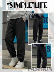 Men's Casual Loose Sweatpants: The Leg Cuffs Are Gathered And The Waist Features A Drawstring Design, Accommodating Various Waist Sizes. The Side Pockets And Compact Back Pocket Are Convenient And Practical. The Cotton Blend Fabric Is Soft, Breathable, Sweat-Absorbent, And Quick-Drying, Making It Suitable For Both Sports And Daily Travel. It's A Versatile And Essential Choice - 黑色 - 查看 4