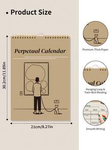 1 Spiral Bound Undated Calendar With 3 Sticker Sheets, Suitable For Home, Study, To-Do Lists, Important Projects Notes And Schedule Planning. Teacher Gift, Mother's Gift, Office Decor. - Khaki - View 7
