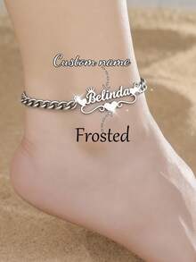 Customized Personalized Name Anklet For Women, Name Plate Pendant Anklet, Gift For Her, Stainless Steel Jewelry - Silver-frosted - View 7