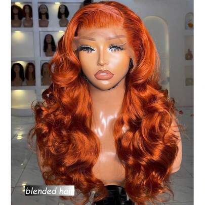 10-36 Inch Body Wave Lace Front Wigs Human Blended Hair 13x4 HD Transparent Lace Frontal Wigs Human Blended Hair For Women Brazilian Virgin 180 Density Glueless Wigs Human Blended Hair Pre Plucked With Baby Hair Ginger Orange 350