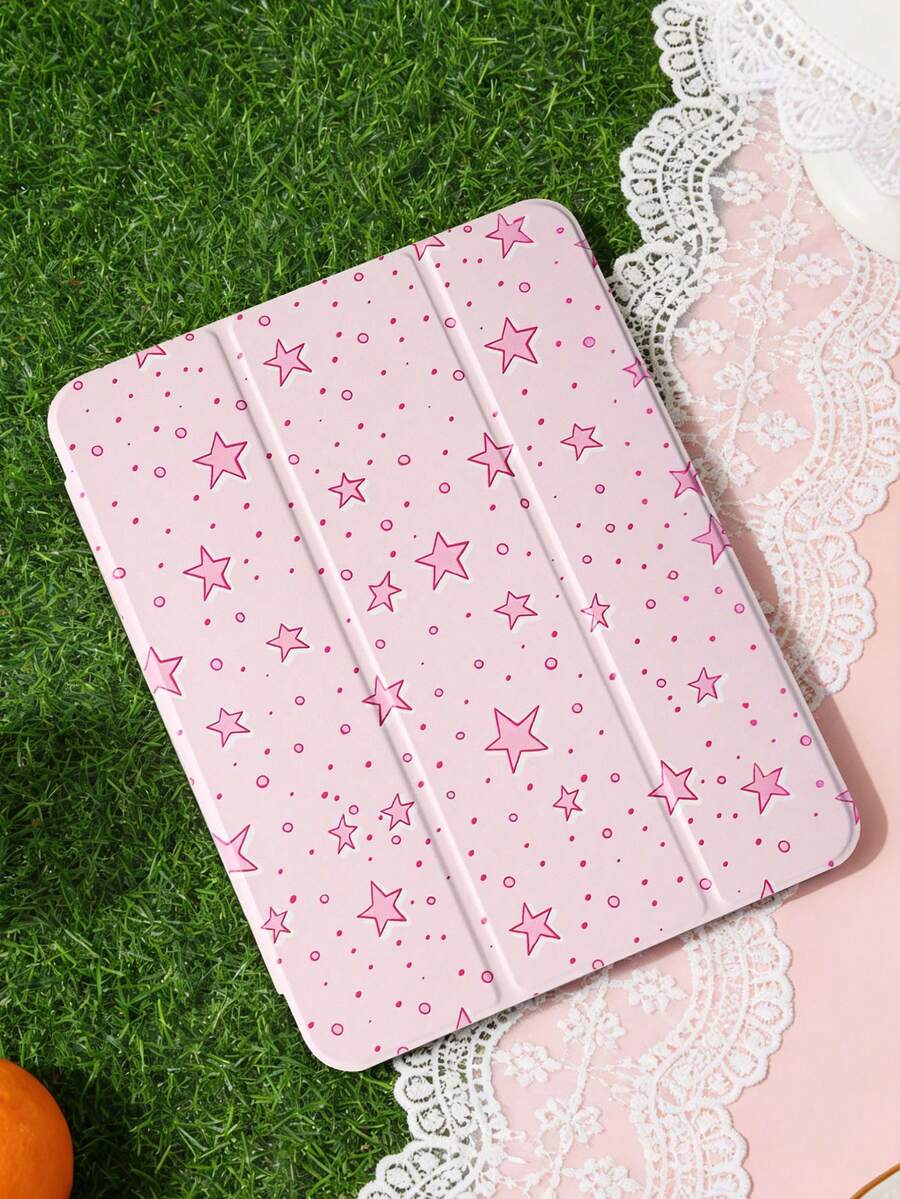 1 件粉色星形图案彩绘平板电脑保护套，兼容 iPad Mini 4/Mini 5/Mini 6/Mini 7/Air/Air 2/9.7/10.2/10.5/Air 4/Air 5/10.9/Pro 11 英寸/第十代/Air 11 英寸 (M2)-2024/Pro 11 英寸 (M4)-2024/Air 11 英寸 (M3) 2025/(A16) 11 英寸第十一代 2025/Air 8 (M4)2026 (11 英寸)，Galaxy Tab A8 10.5 英寸 2022。包含笔槽、三折支架、TPU 软边保护、磁吸式睡眠/唤醒功能，简约/创意/趣味/个性化平板电脑保护套。 - 彩色 - 查看 1