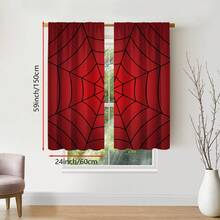 2pcs Black Spider Web Red Curtains For Teenagers Home Decor Living Room Blackout Curtains Bedroom Window Decorations,160gsm,2D Printing, Party Decoration Curtains - Multicolor - View 13
