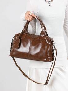 1 Piece Fashionable Women's Shoulder Bag, Suitable As A Mother's Day Gift, Minimalist And Casual Design, Shoulder And Crossbody Bag For Ladies, Bag For Middle-Aged Moms, Leather - 棕色 - 查看 6