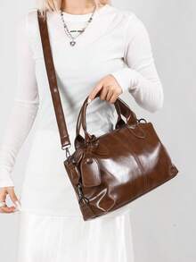 1 Piece Fashionable Women's Shoulder Bag, Suitable As A Mother's Day Gift, Minimalist And Casual Design, Shoulder And Crossbody Bag For Ladies, Bag For Middle-Aged Moms, Leather - 棕色 - 查看 10