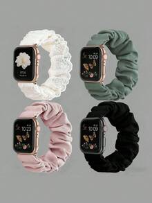 Unisex Elastic Nylon Pleated Watch Band Suitable For Bracelets Unisex Solid Color Soft Silk Scrunchie Watch Band, Valentine's Day Gift Suitable For Apple Watch Series Ultra/SE - White - View 1