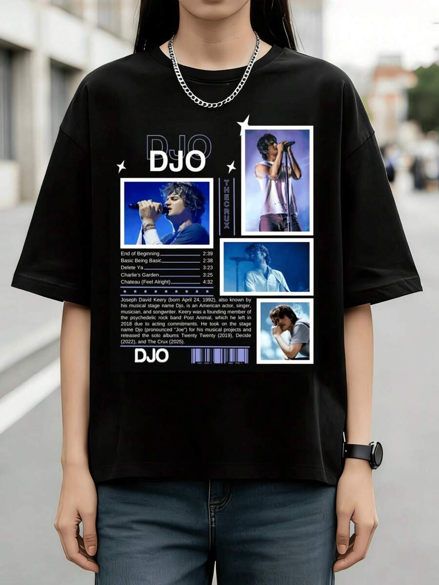 Djo American Singer-Songwriter Tracklist Graphic Unisex Cotton T-Shirt - 黑色 - 查看 1