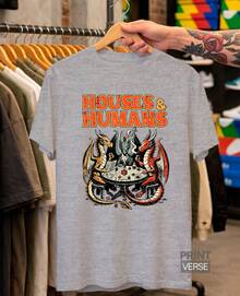 Unisex Tabletop RPG T-Shirt Houses And Humans Parody Vintage Dragons 90s Nerd Geek Cave Fantasy Medieval - 灰色 - 查看 1