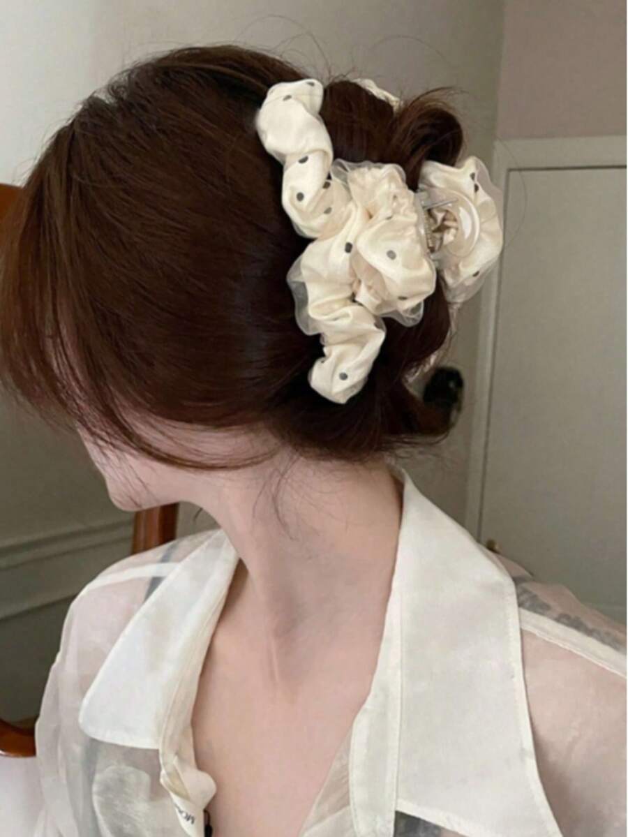 1个气质波点褶皱网纱发夹,女士优雅春夏后脑勺抓夹,高端发爪沙滩度假发饰 - 彩色 - 查看 1