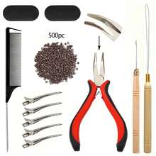 Hair Extension Tool Set With Hair Clips, Pointed Comb, Lacing Needle, Hooks, 500 Mini Rings, For Wigs And Feather Extensions - View 2