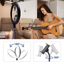 Accesorios de fotografía móvil ajustables de gran tamaño, equipo de transmisión en vivo: Tira de luz de anillo de 10 pulgadas, trípode extensible de 63 pulgadas y soporte para teléfono, luz de anillo LED regulable para fotografía y transmisión en vivo, adecuada para selfie, cámara, maquillaje, video, transmisión en vivo, Día de la Madre, cumpleaños - Negro - Ver 6