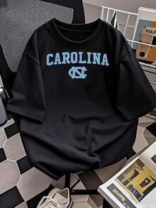 Carolina Logo Women's Graphic Printed Cotton TShirt, Casual Everyday Tee For College Campus Style, Breathable & Soft Fabric, - 黑色 - 查看 3