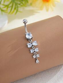 1件铜锆石双心蝴蝶肚脐环，不锈钢材质，适合日常佩戴 - 心蝴蝶結 - 查看 5