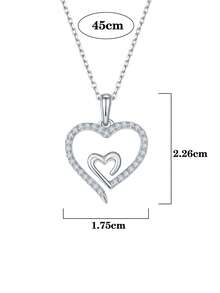 时尚奢华925纯银1.0毫米x31颗莫桑石心形吊坠项链，适合女性日常佩戴、宴会、节日、情人节、母亲节、结婚纪念日、生日等场合，是理想的珠宝礼物之选。 - 銀色 - 查看 4