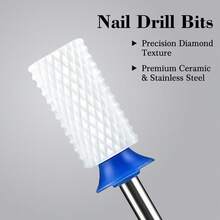 1pc Ceramic Cylindrical Nail Drill Bit, 3/32" Shank, Flat Top, Suitable For Acrylic Nail Polish Removal, Manicure Tool - Baby Blue - View 4