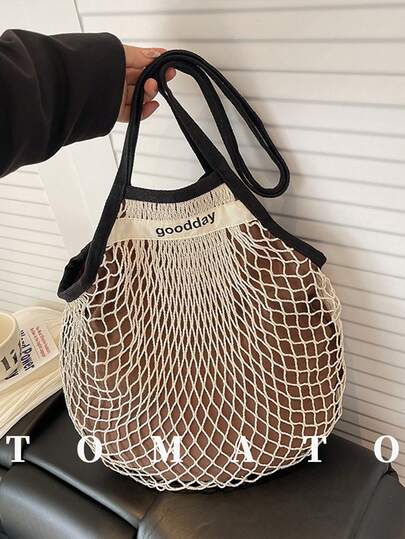 1pc Casual Style Women's Crossbody Bag, Large Capacity Lightweight Shoulder Bag, Hollow Design Beach Vacation Bag, Suitable For Young Women - Outings, Shopping, Classroom, Dates, Ladies' Gifts, Office, Work, Travel