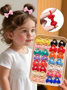 24/36个装彩色蝴蝶结发圈，可爱女孩的完美发饰礼物，适合上学、户外活动、新年、儿童节、生日派对等场合，可用于固定发髻、马尾辫、刘海等。 - 彩色 - 查看 1