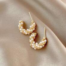 1 Đôi bông tai ngọc trai hình học thời trang, thiết kế độc đáo, đa năng. - Vàng - Xem 3