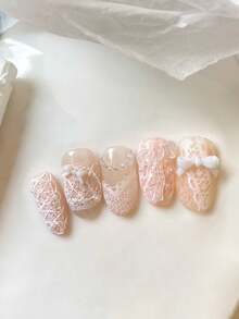 50件裝蝴蝶結美甲裝飾品，黑白樹脂迷你甜美奢華風美甲飾品，適合DIY美甲美甲飾件 - 白色 - 查看 2