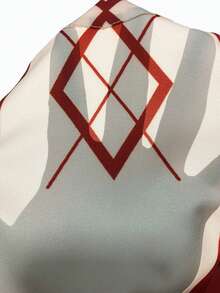 Camisa vintage de hombre con bolsillo, estampado geométrico a rayas de bolos - Rojo - Ver 4