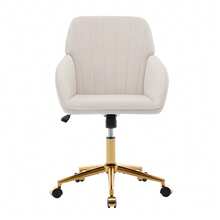 Height-Adjustable Swivel Office Chair For Home And Bedroom, Ergonomic Swivel Chair With Backrest, Suitable For Long Periods Of Sitting. - 白色 - 查看 12