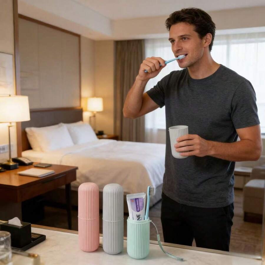 Portable Toothbrush Travel Case, 3 Colors Reusable Toothbrush Cup, Waterproof Toothpaste Storage Box Suitable For Outdoor, Travel, Camping, Bathroom - Multicolor - View 1